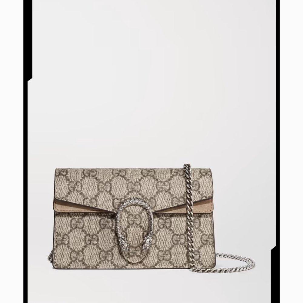 BNIB Authentic Gucci Dionysus GG Supreme Super Mini Bag Beige w/Taupe Suede Trim